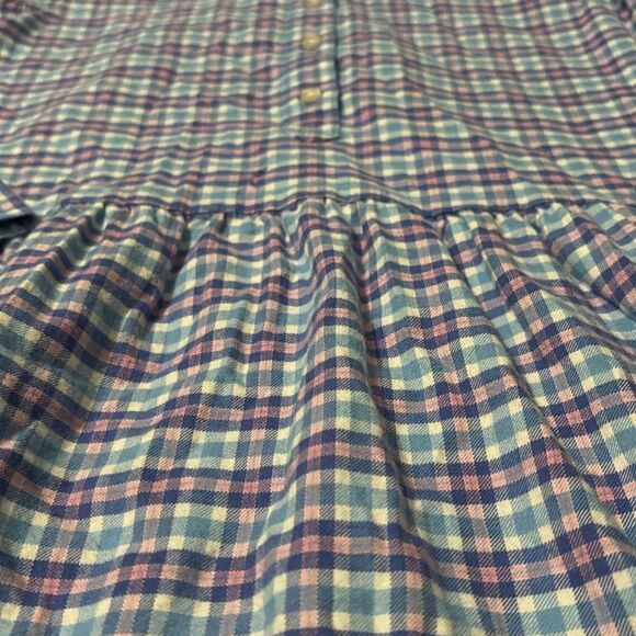 VINEYARD VINES Girls Size 12 Pink and Blue Plaid Cotton Flannel Shirt Dress - Picture 2 of 5